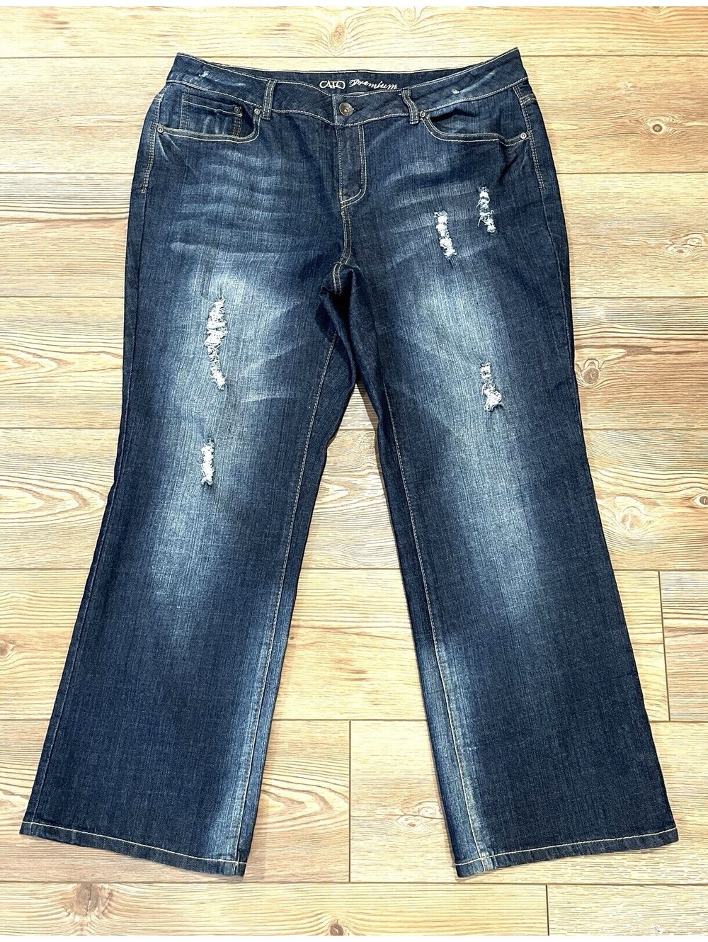 Cato Premium 18WP Distressed Boot Cut Jeans Women's Plus 40x30 Mid Rise Stretch